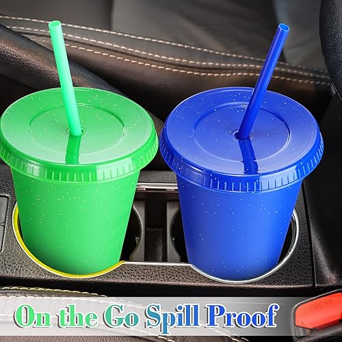 Miniatura 5 de Sieral Vasos con pajitas y tapas, vaso para niños con pajilla, botella de agua reutilizable, taza de viaje para café helado, vasos de plástico para