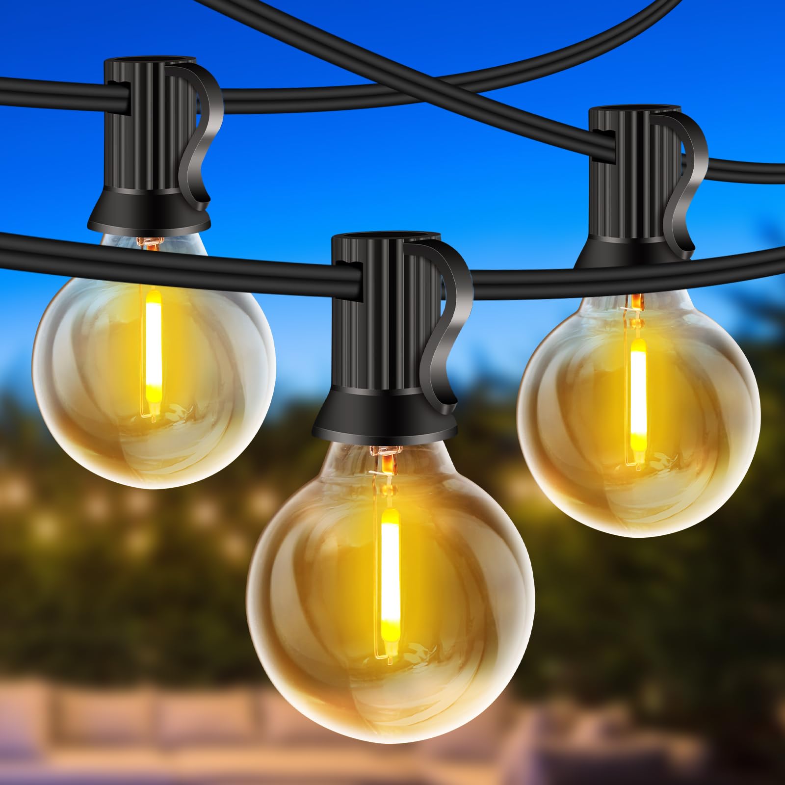 Rintea 33FT Outdoor Lights with 22 Shatterproof G40 Bulbs, Festoon Lights Outdoor with Pure Copper Wire, Waterproof Garden Lights 2700K Connectable for Garden Patio Fence