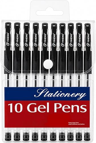 Black -10 Gel Pens Set Gel Ink Pens Smooth Writing Stationery Pack
