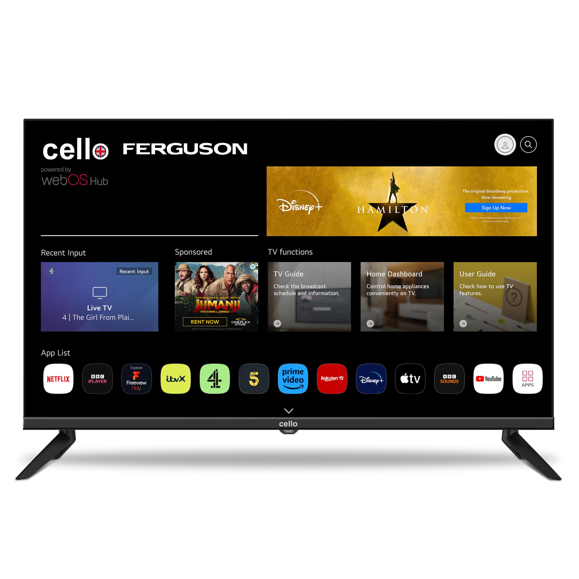 CELLO 32" Smart TV LG WebOS HD Ready Fernseher mit Triple Tuner S2 T2 FreeSat Bluetooth Disney+ Netflix Apple TV+ Prime Video