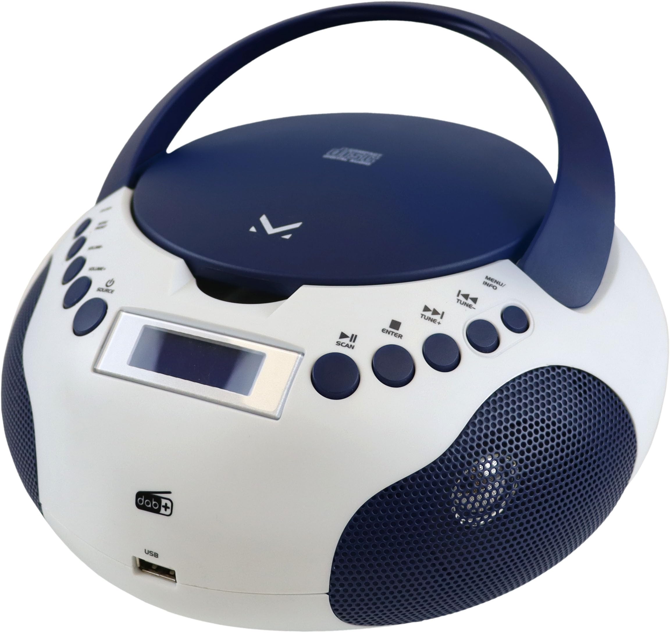Majestic AH-265 Dab - Boom Box Portatile Radio Dab/Dab+/FM Stereo, Lettore CD/MP3, ingressi USB/AUX-in, BiancoBlu