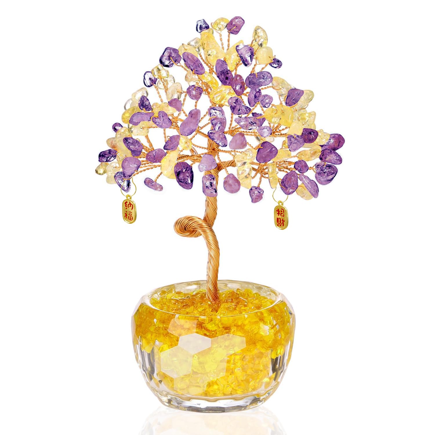 VLYX Gemstone Rose Quartz Crystal Tree of Life - Handmade Money Tree for Good Fortune, Home & Office Decor Positive Energy Gift