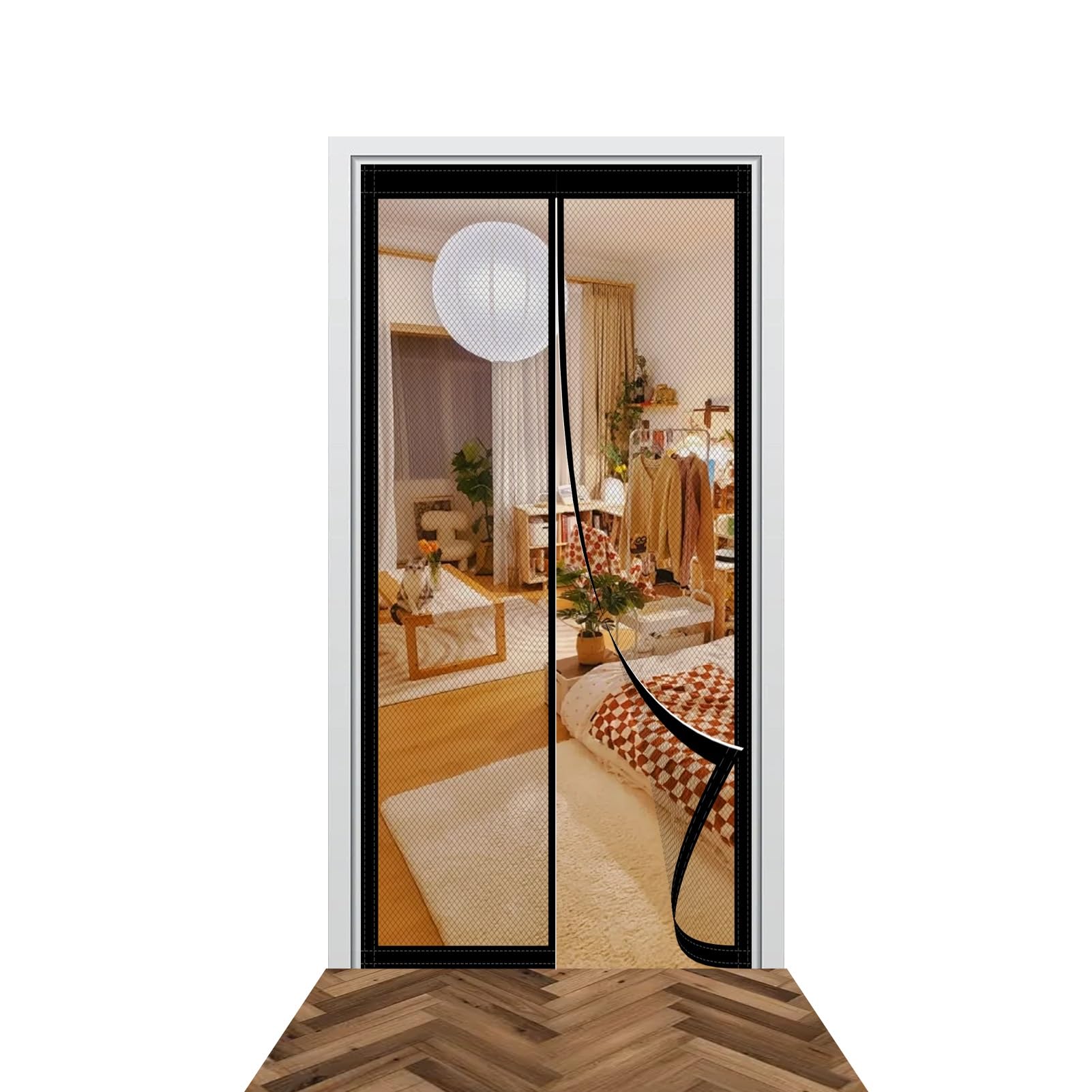 Goutui Black Magnetic Door Screen 81 X 198 Cm Easy To Install Without Drilling Fly Insect Screen Door Automatically Closes/Keep Open Feature For Home Office Balcony Patio Garden,