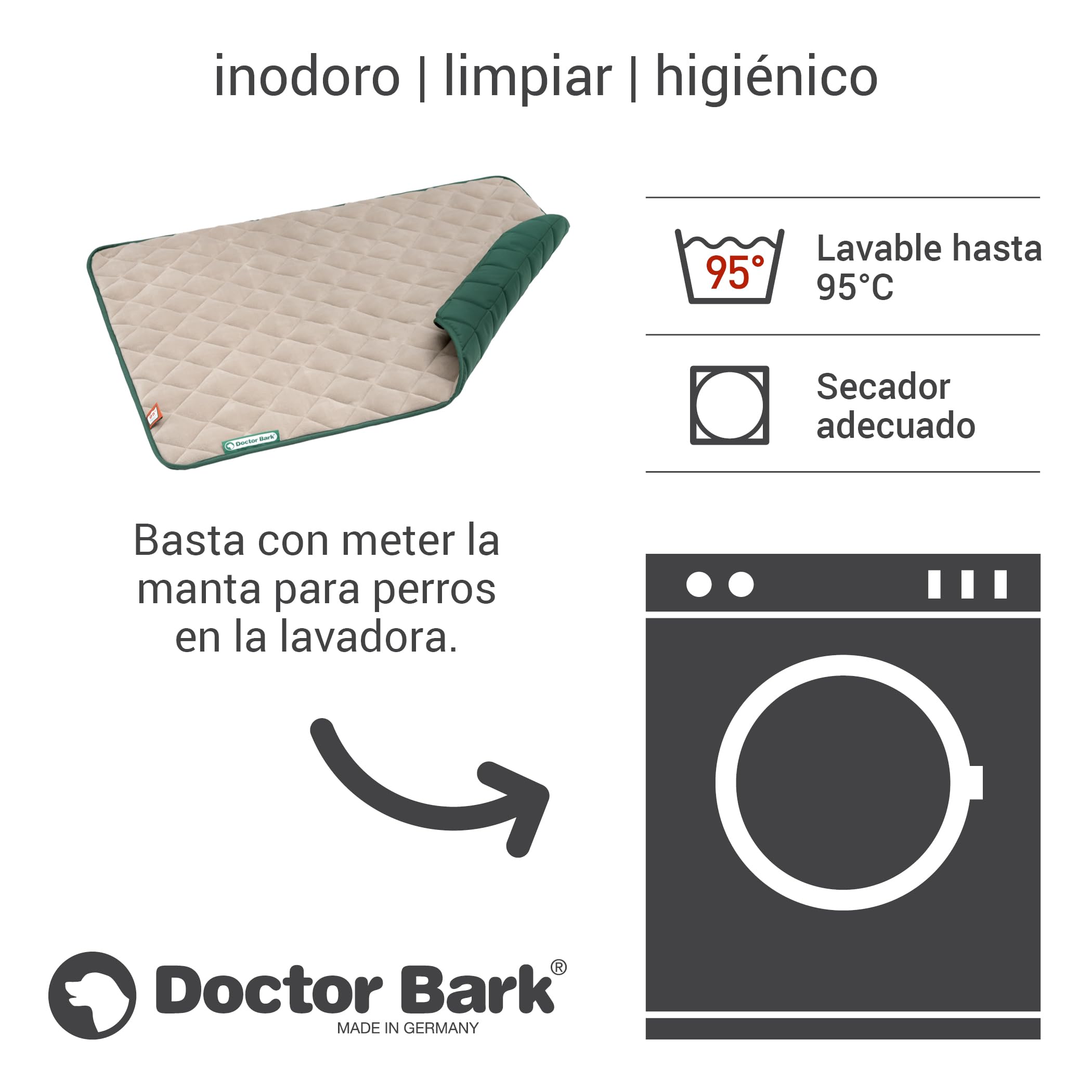 Doctor Bark Manta para perros de forro polar, reversible, mullida, resistente y lavable hasta 95 °C, para interiores y exteriores (100 x 80 cm, beige/verde)
