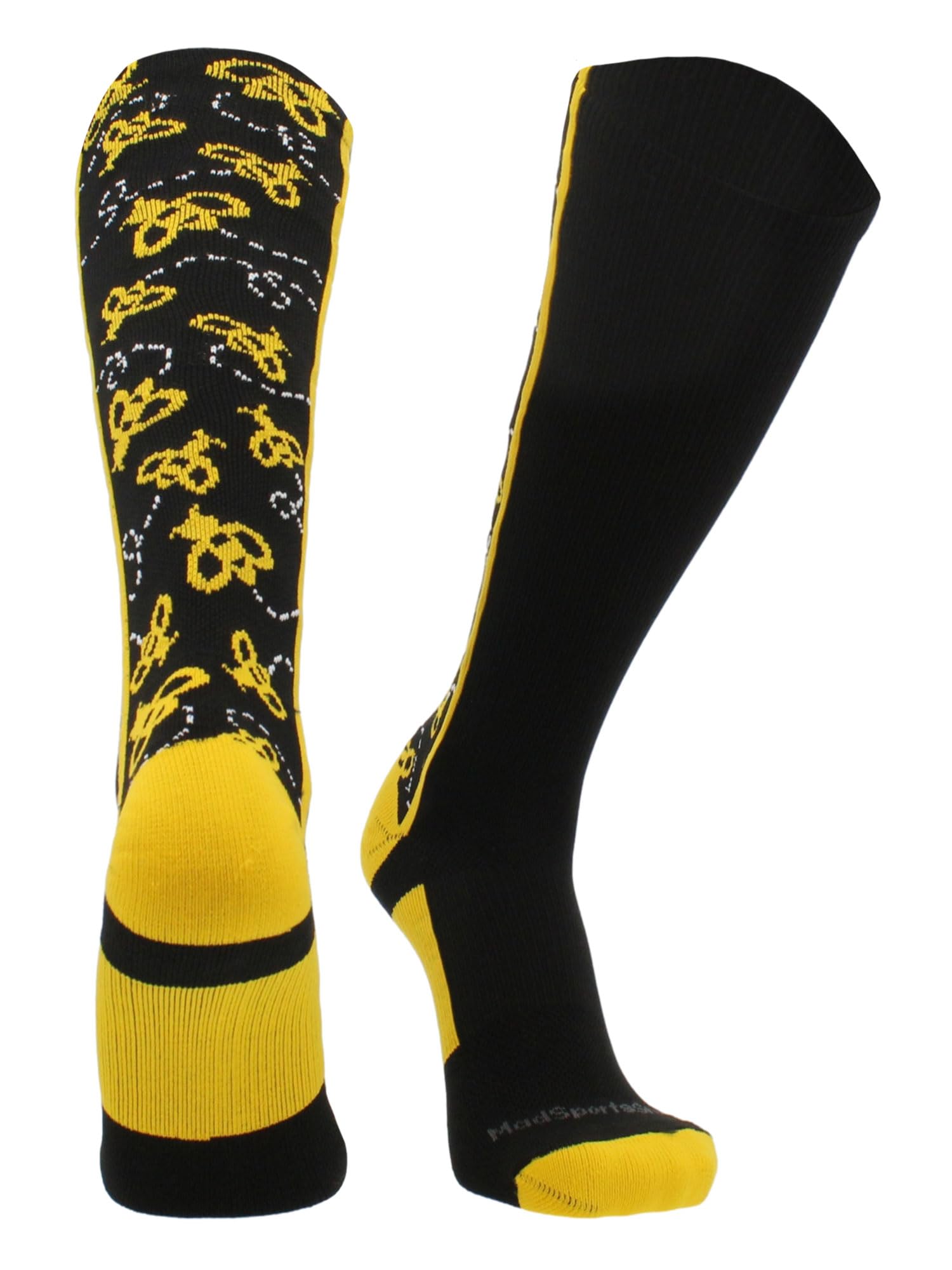 (Medium, Black/Gold) - Crazy Socks with Bumble Bees Over The Calf