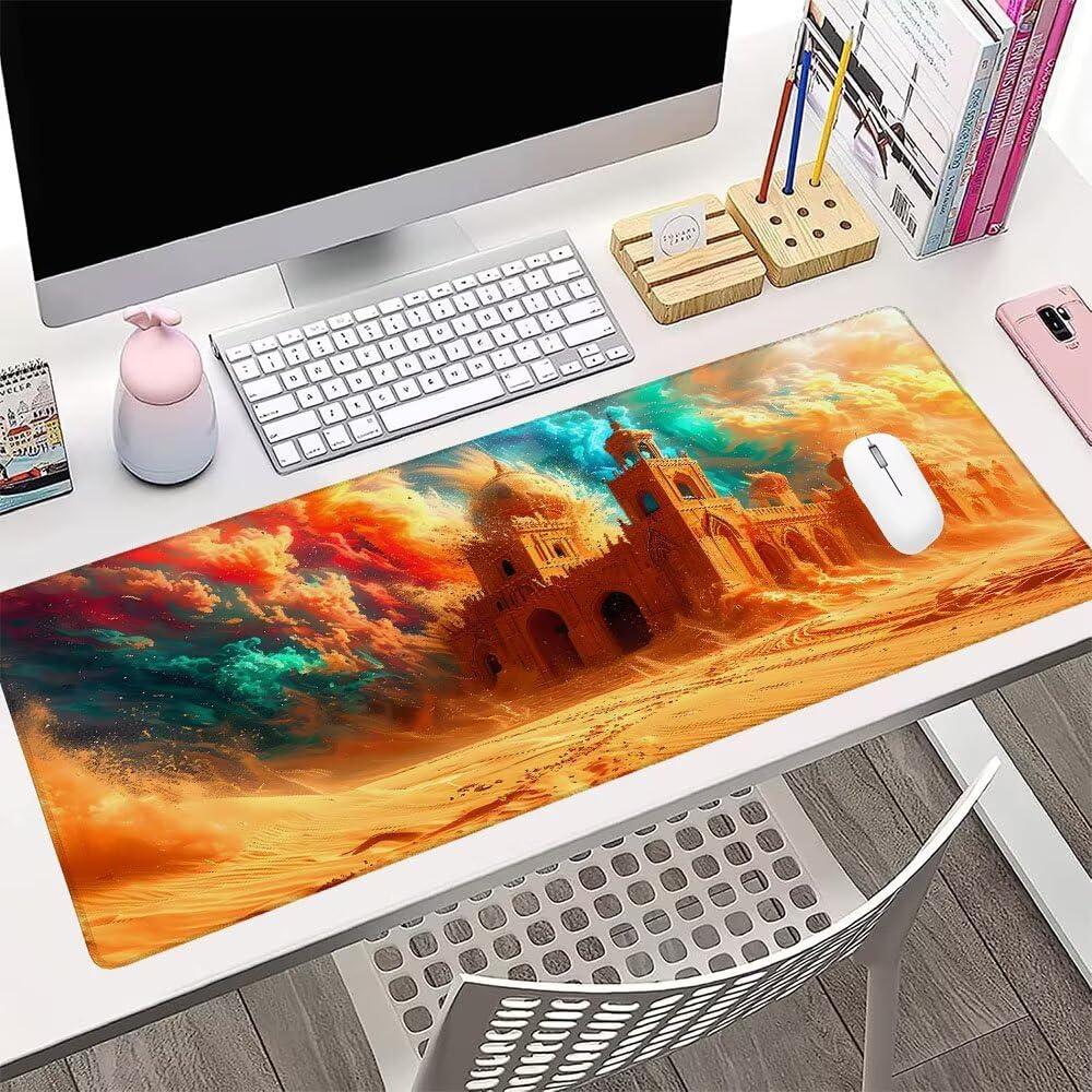 Alfombrilla de Mouse para Juegos, Giallo, XXL, Antideslizante, Impermeable, Diseño de Castello, Extendido, Grande, 1200x600x3mm, para PC, Laptop, Ufficio, Famiglia d-556