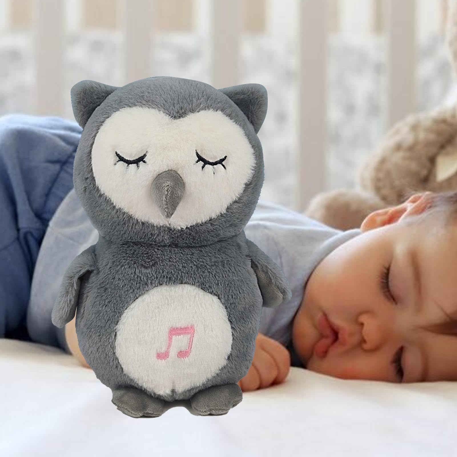 Peluche Interactive Hibou Respirante Et Musicale - 25 Cm, Avec Lumières Douces Pour Aider à L'endormissement
