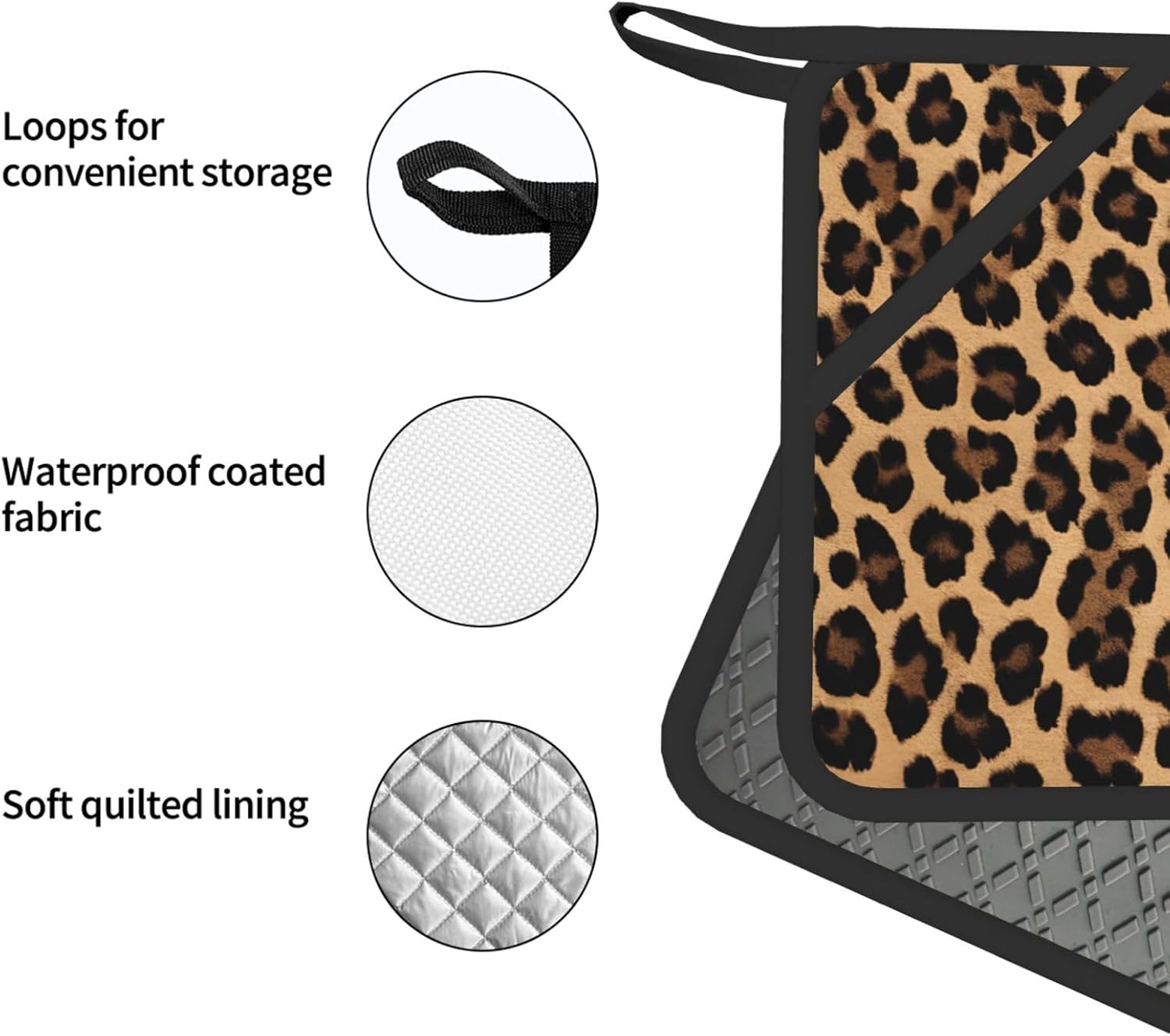 Leopard Printed Oven Mitts and Pot Holders Set of 4 Heat Resistant Kitchen Gloves with Silicone Palm Hot Pads for Baking Cooking Grilling BBQ