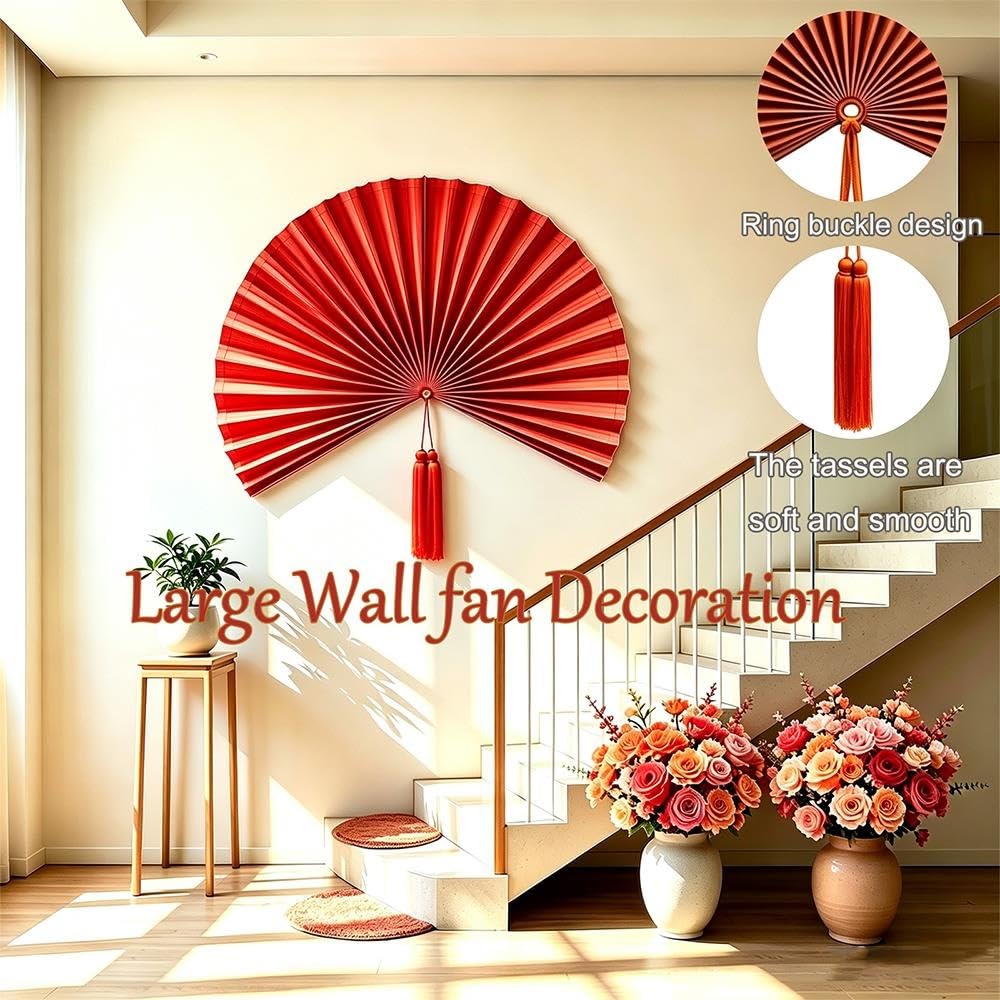Abanico bambú colgante 40", decoración pared plegable