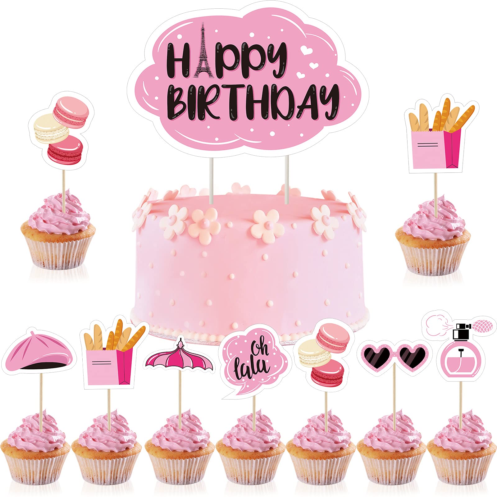Buy 36 Pieces Paris Happy Birthday Cupcake Topper Ooh La La Dessert