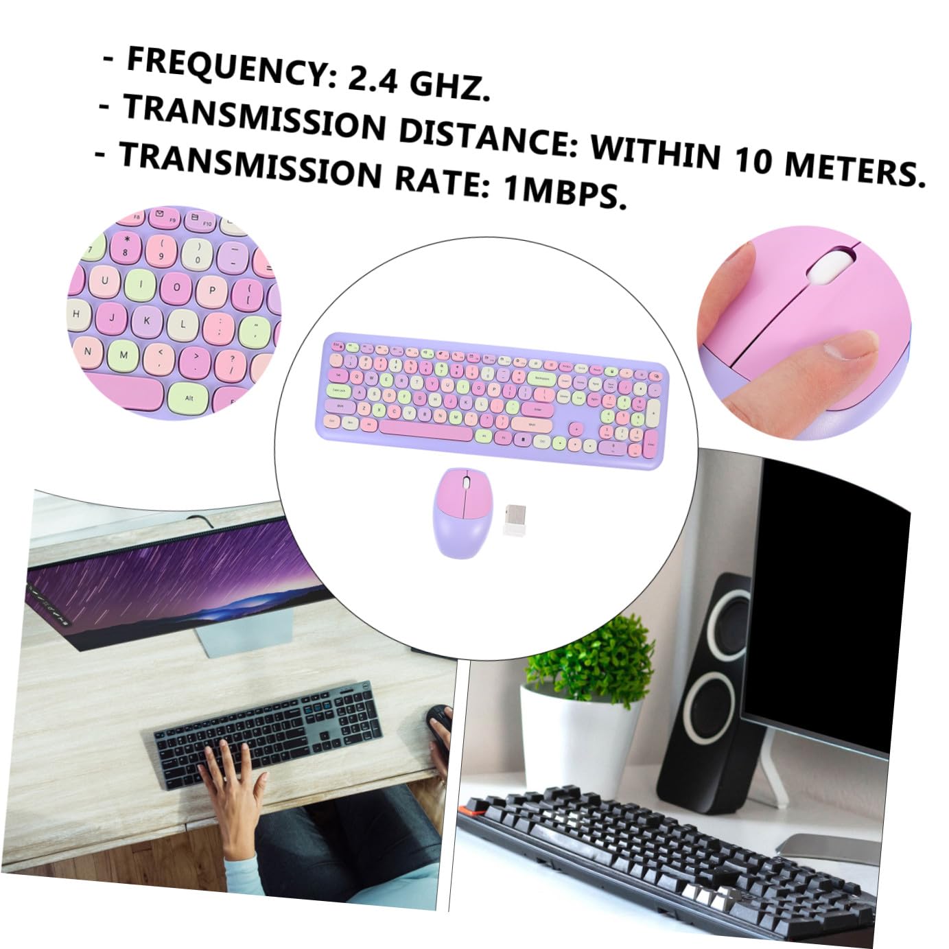 Operitacx Tastiera e Mouse Wireless 2.4 Ghz Ergonomica, 110 Tasti e 3 Pulsanti, per Laptop e Computer Desktop, Compatibile con Sistemi Operativi, Set