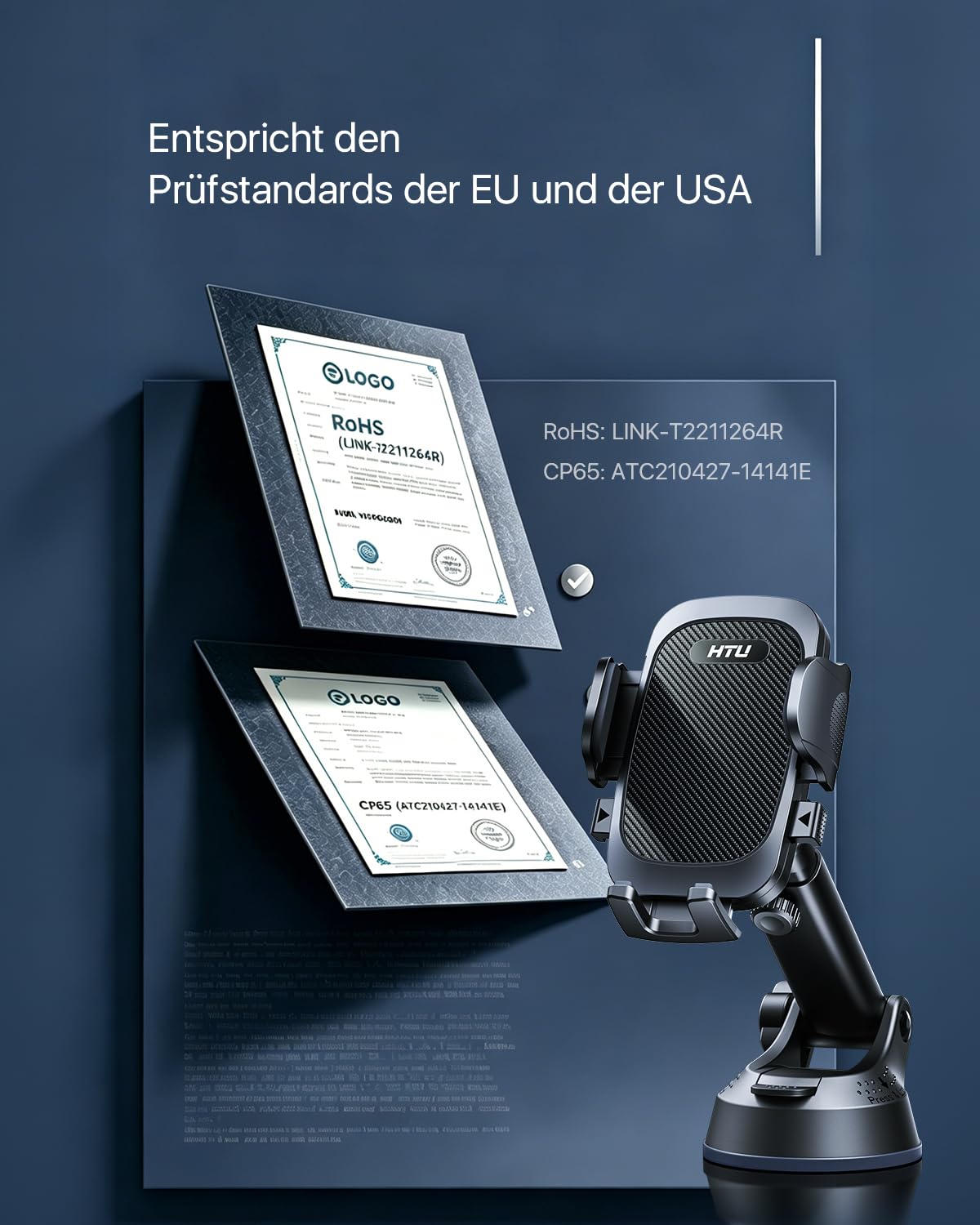 HTU【Militär-Klasse】Handyhalterung Auto, 4 in 1 Handyhalter mit【Stärkst Saugnapf & Clip】Tragfähigkeit 36kg, 360° Drehbar Kfz Autohalterung für iPhone Samsung Galaxy Google Pixel, Blass Schwarz