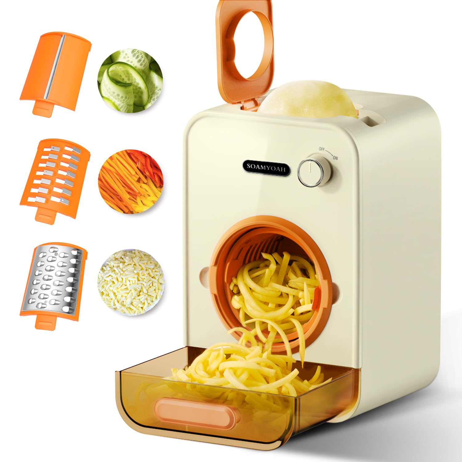 Efficient Electric Cheese Grater with 3 Set Blades, Slicing & Grating & Shredding for Carrots, Potatoes, Cabbages & More Vegetables & Salad, 4