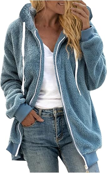 Fuzzy Fleece Jackets for Women 2025 Winter Warm Faux Fur Coats Plus Size Sherpa Zip Up Jacket Hoodies with Pockets