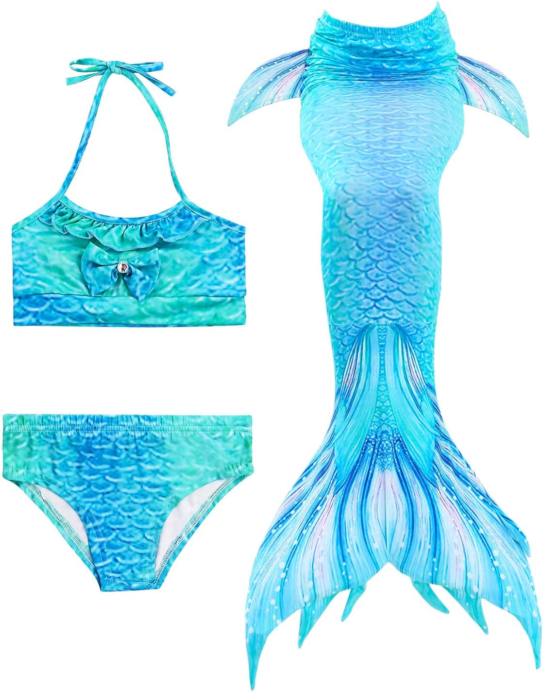 Hifunbay Kids Girls Mermaid Swimming Costume Included 3PCS Swimmable Bikini Swimsuit