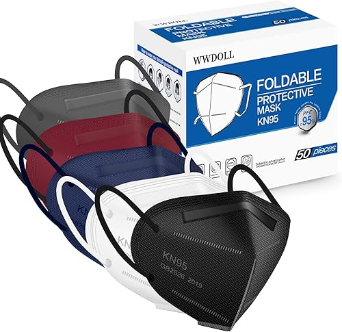 WWDOLL Mascarilla KN95 50 unidades, cubrebocas KN95 de 5 capas de varios colores, cubrebocas desechables para protección (negro, blanco, gris, rojo,