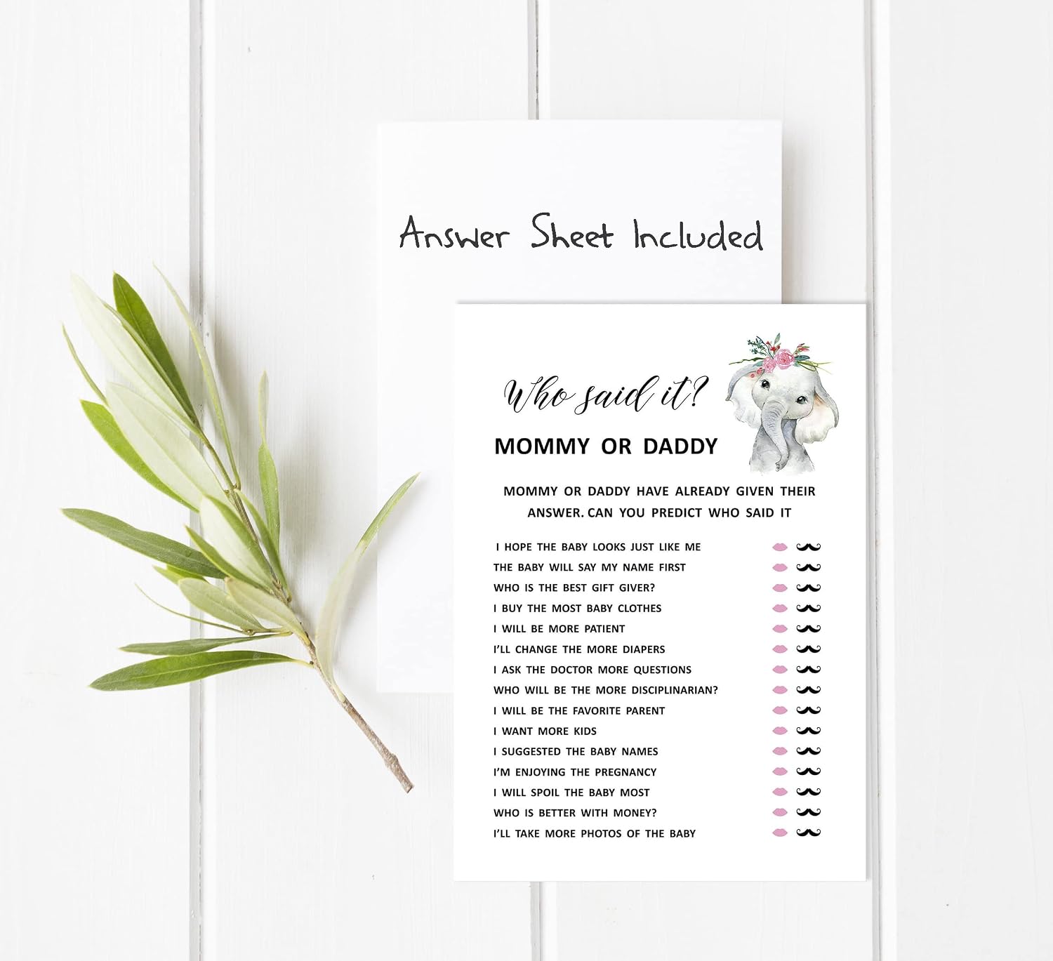 Inkdotpot Mommy Or Daddy Who said it Game Baby Elephant Girl Jungle Animals Set Of 50 Fun Baby Shower Game Party Supply - Image 4