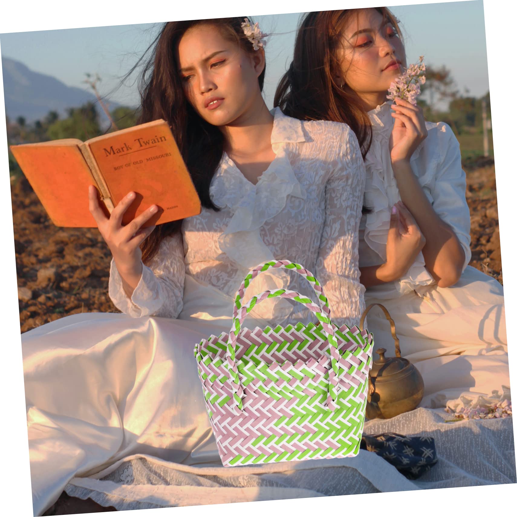 Panier Anse en Pvc Tressé Léger et Facile à Déplacer, Petit Panier à Provisions Chic et Rustique pour Shopping et Plage