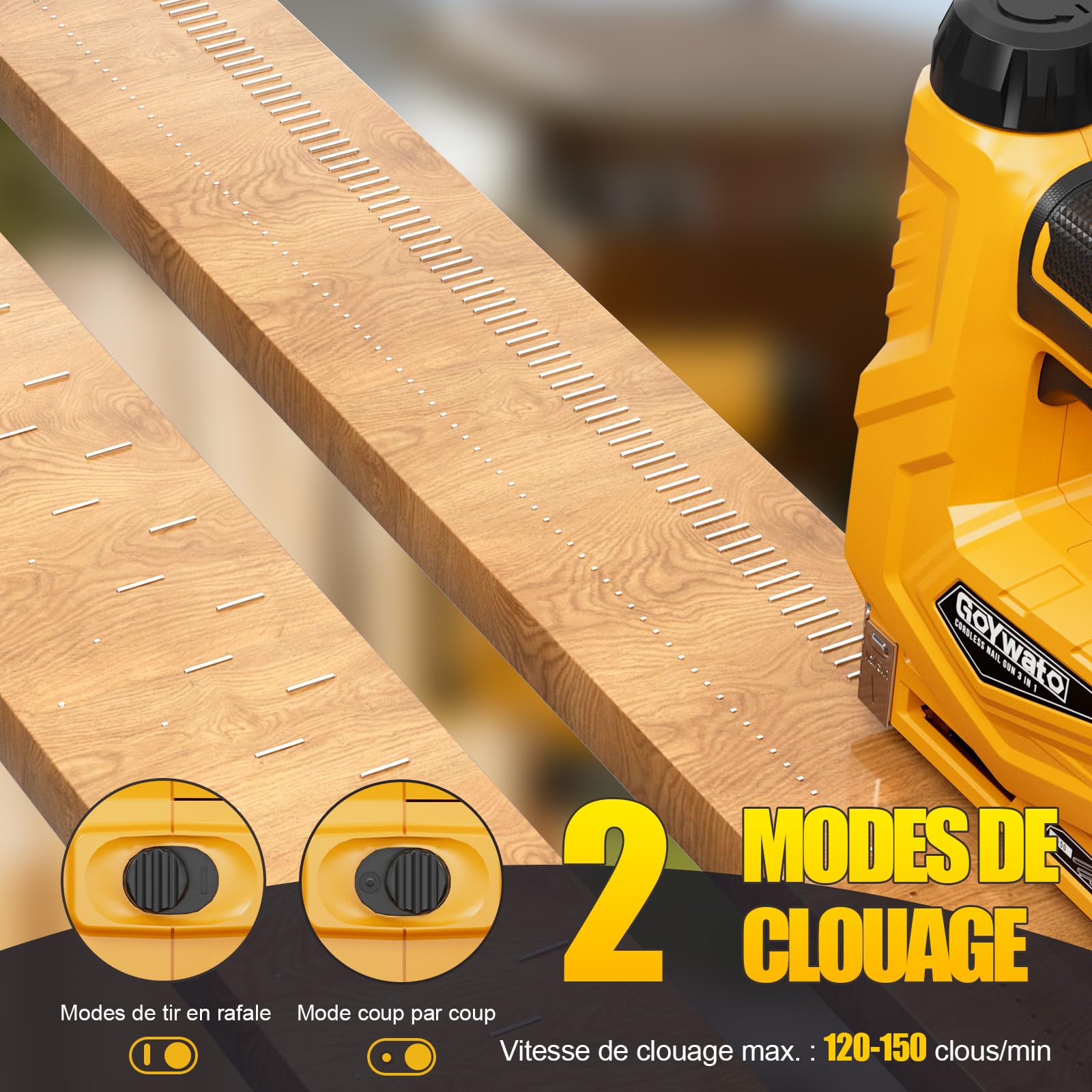 Cloueuse Electrique Sans Fil 3-In-1-21V Agrafeuse Cloueuse Electrique avec 2 Batteries 2,0Ah, 600 Clous 18GA, 1000 Agrafes Typ140 & 1000 Agrafes Typ53, Agrafeuse sans fil pour Bricolage Bois