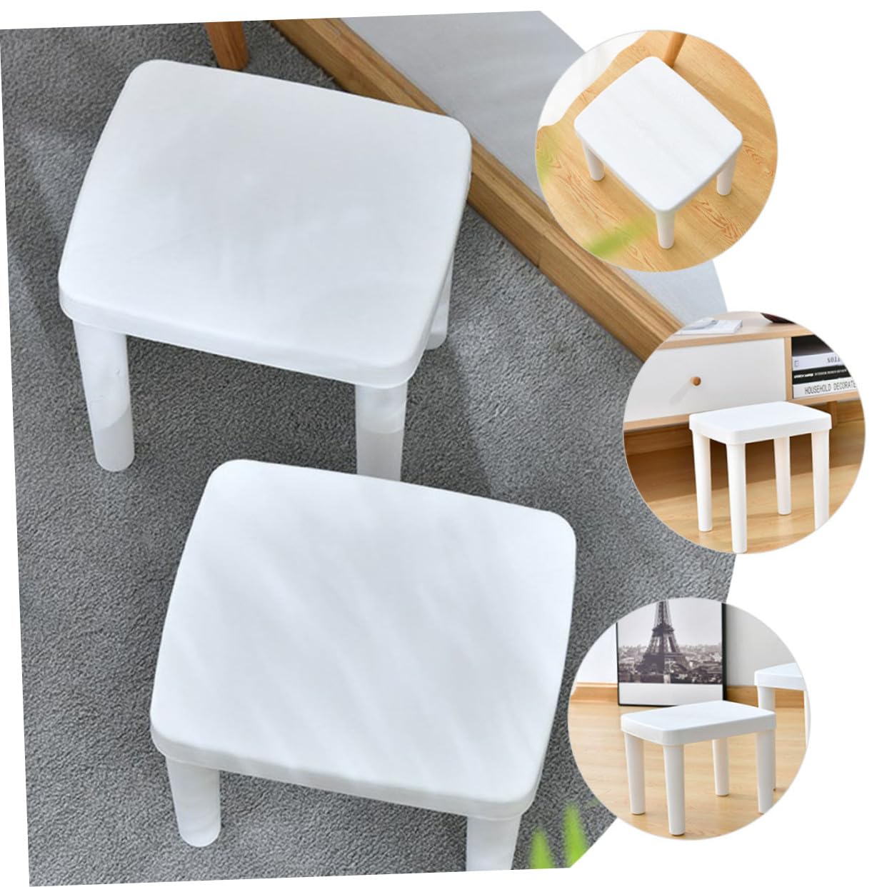 Sgabello Antiscivolo per Bagno Bambini, Leggero, Bianco, Plastico