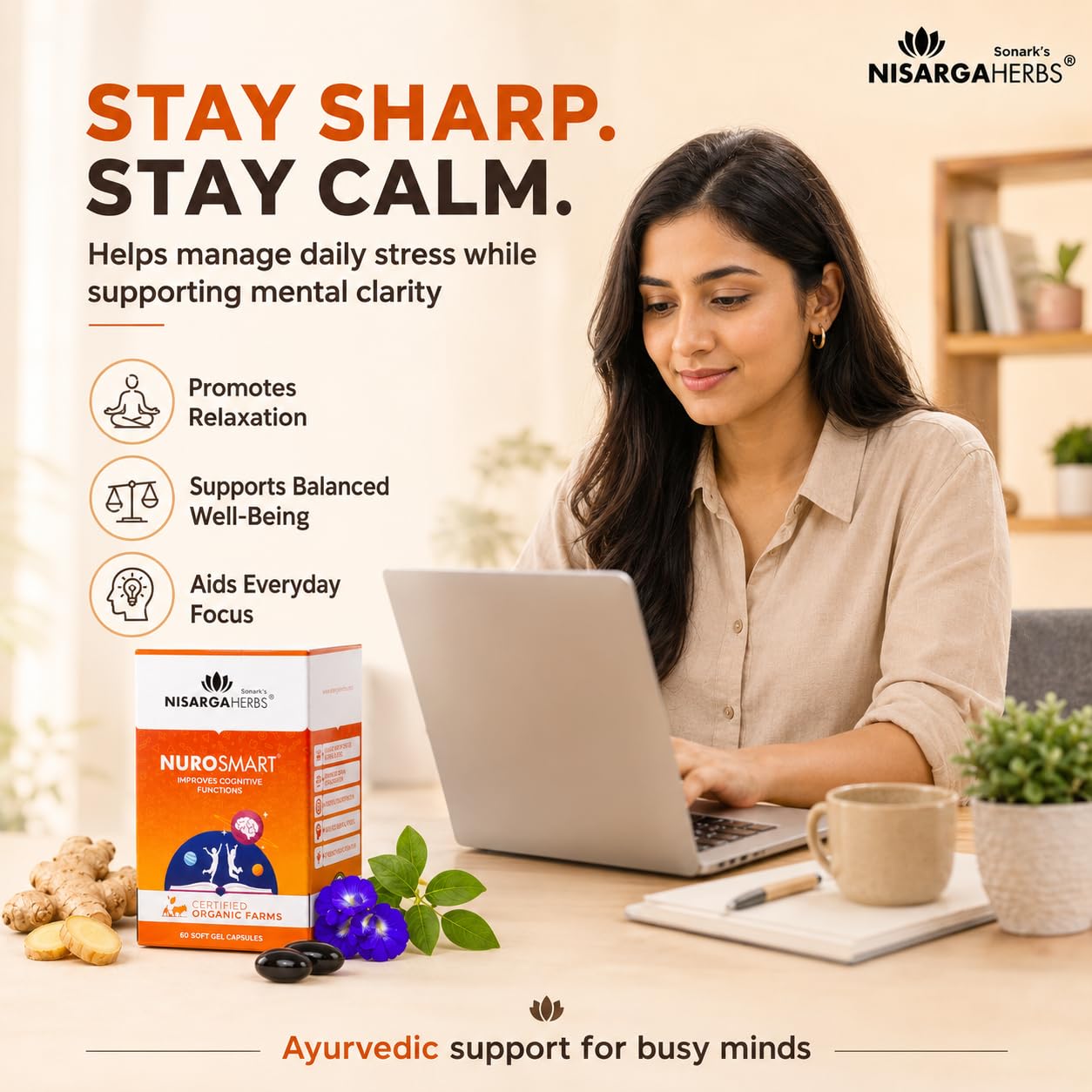 SONARK'S NISARGA HERBS Nurosmart (60 Soft Gels) – Ayurvedic Cognitive Support Supplement – Natural Brain Booster for Memory, Focus & Daily Stress Management for Teens & Adults — Amazon image 7