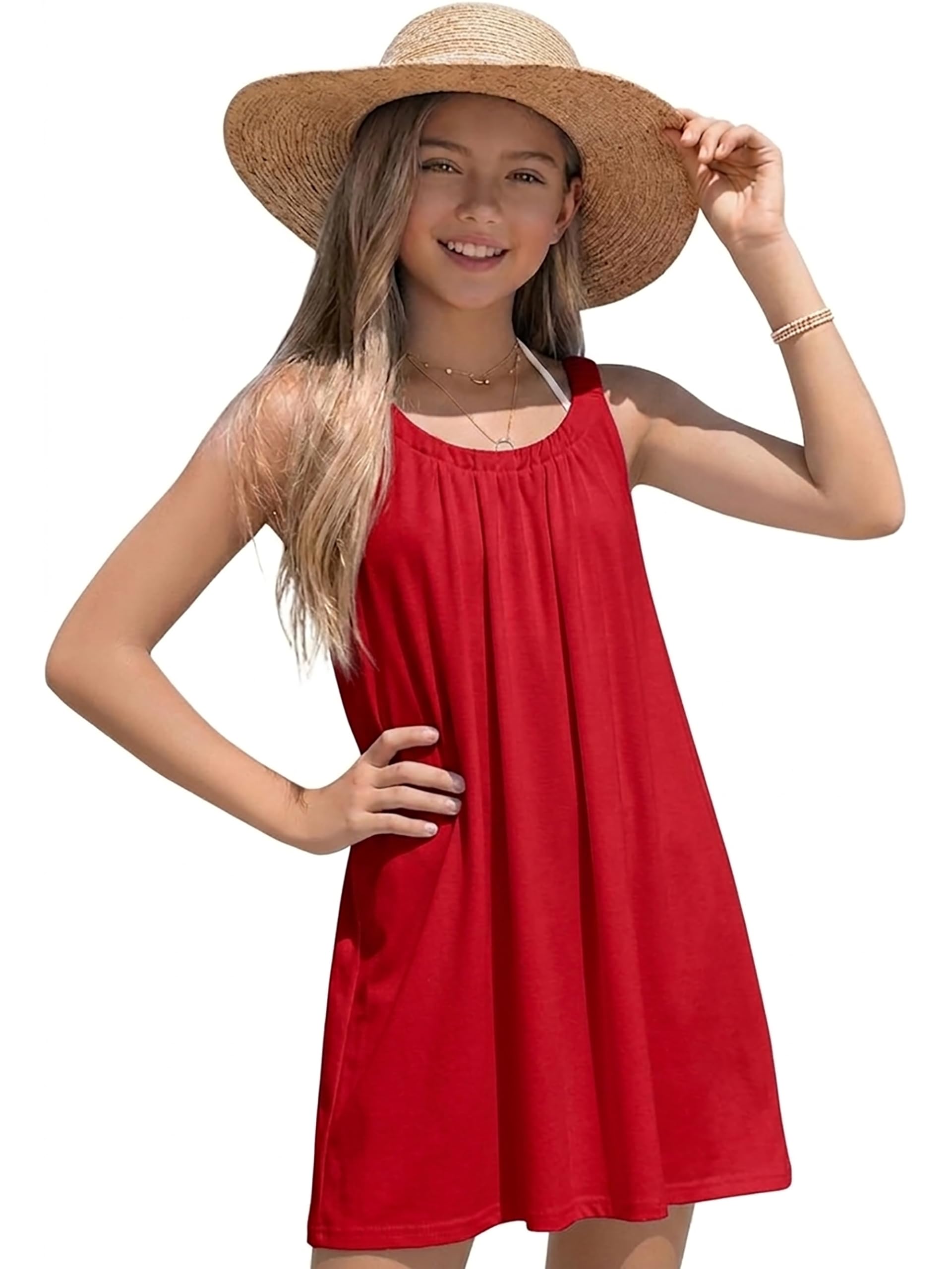 Girl's Beach Swim Cover Up Summer Sleeveless Tank Halter Dresses