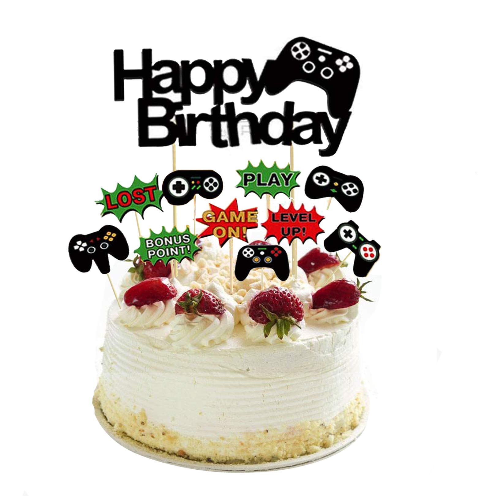 Festiko®11 Pcs Video Game Happy Birthday Cake Toppers Cupcake Decorations Set Game Controllers Cake Decorations Picks for Man Or Kids Game Themed Birthday Party Supplies