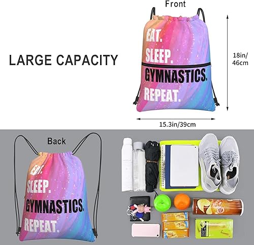 Miniatura 3 de Mochila deportiva con cordón ajustable, duradera, impermeable, ligera, para hombres y mujeres, Comer sueño gimnasia repetición, Mochilas