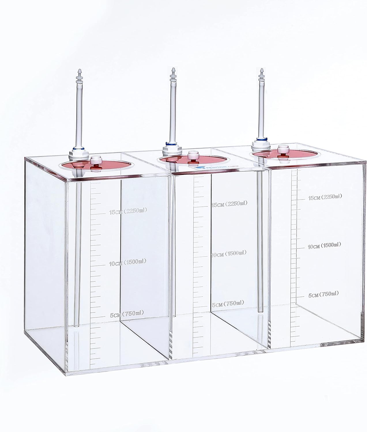 Acryli Made Liquid Storage Bucket 3 Rooms 2 Gallons 0.7G per Room, Working with Dosing Pump,Auto Top Off System Reservoir Container