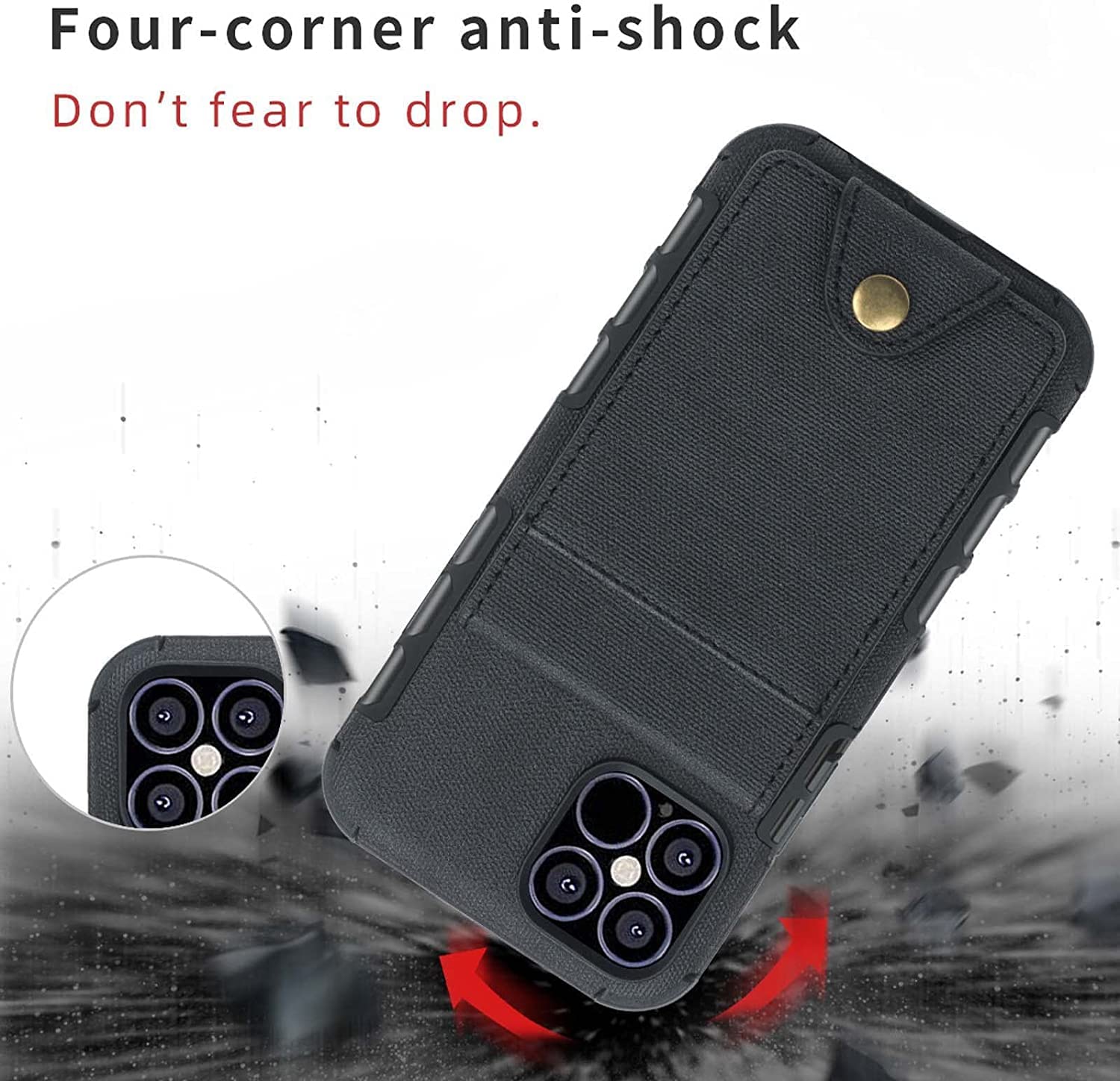 KANUZ Funda para iPhone 13/13 Mini/13 Pro/13 Pro Max, funda de cuero con ranura para tarjetas, funda de teléfono con carcasa de TPU con bloqueo RFID (color: rojo, tamaño: 13pro 6.1 pulgadas)