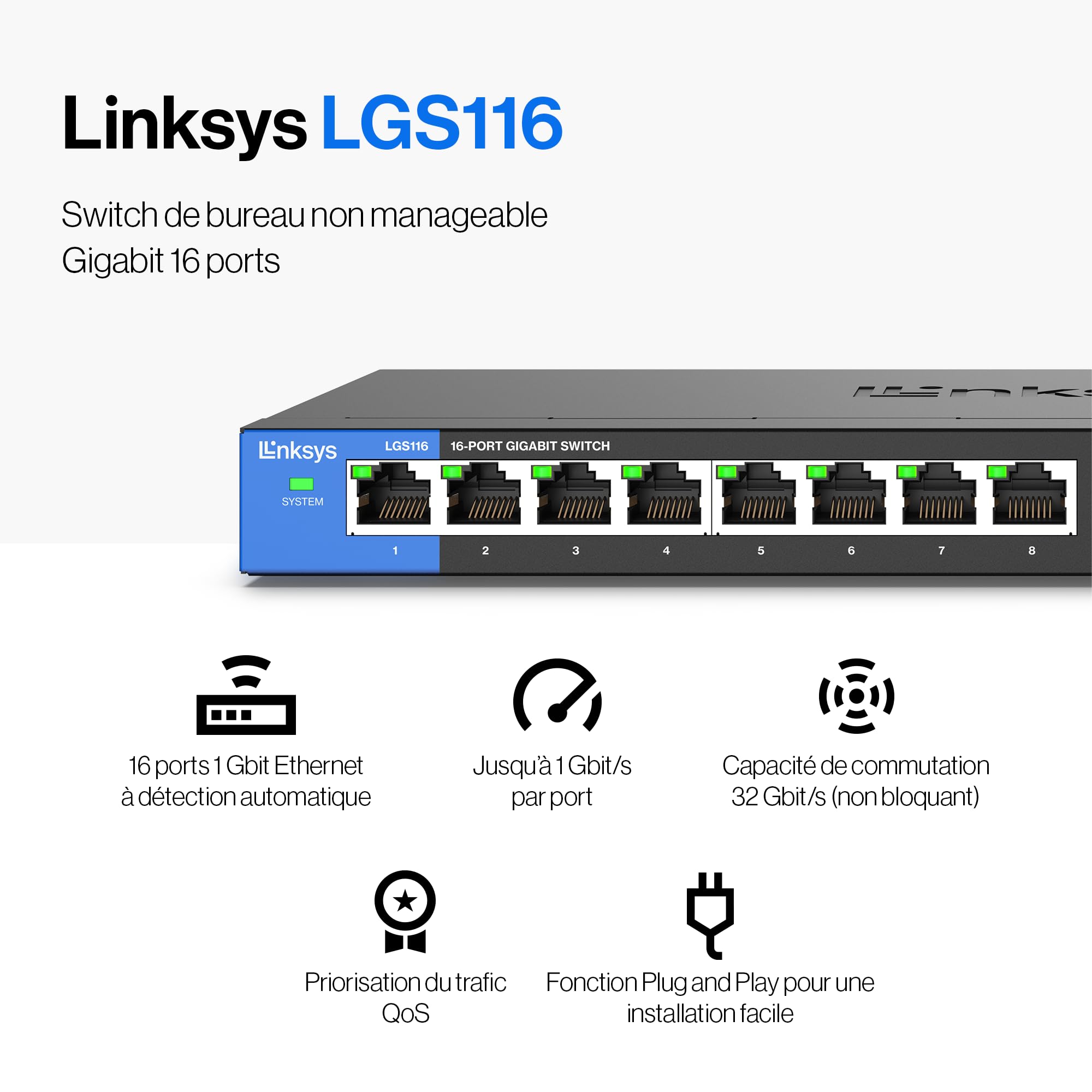 Linksys Switch Non Manageable Gigabit Avec 16 Ports Lgs116-Eu (ethernet Maison et Bureau Avec Boîtier Métallique, Séparateur ethernet au Mur Ou sur Un Bureau, Plug & Play) - 3