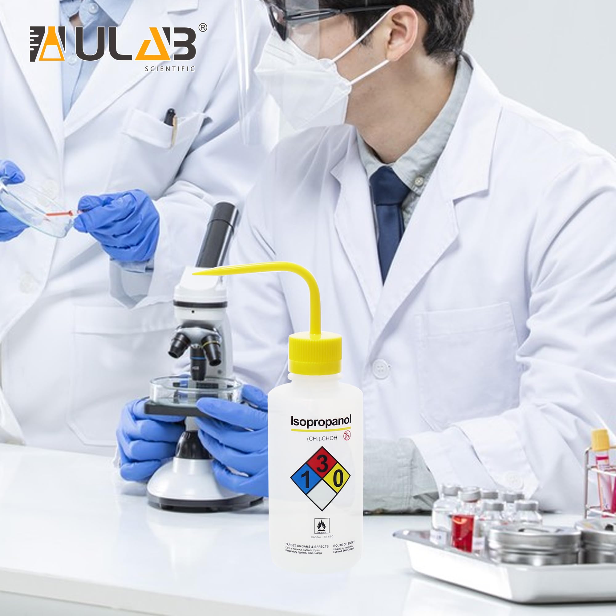 ULAB Sicherheit swaschflaschen, 4 Stück Isopropanol Weithals Waschflaschen, Laborflasche Waschflasche Squeeze Flasche Sprühflasche, LDPE-Material, Vol.500 ml, UWB1023