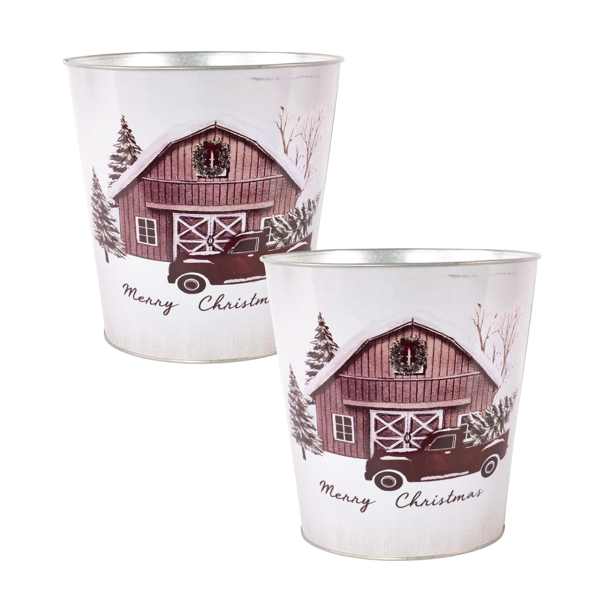 Fyne-Finds Patina Bronze Metal Merry Christmas Plant Pot Tin Pail 16Cm, 6Inch Car House Tree Scene Festive Xmas Planter Cover Gift (2)
