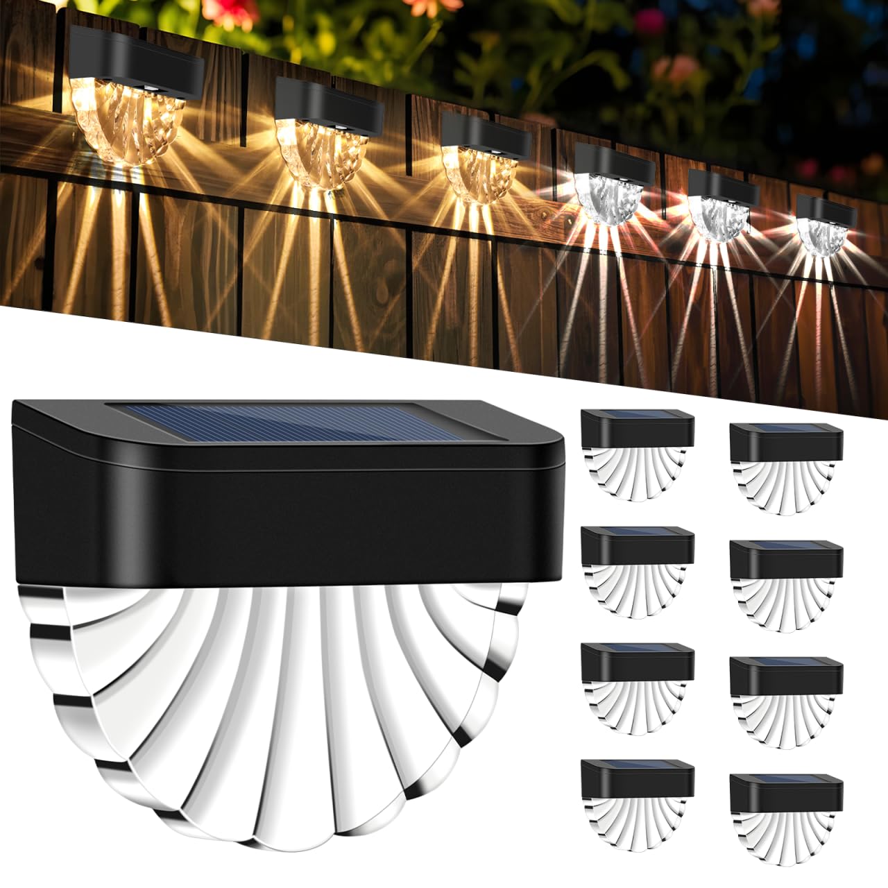 HELESIN Solarlampen für Außen Garten, 2 Modi Zaunbeleuchtung, IP65 Wasserdichte Wandleuchte, Solarleuchten Garten Deko für Balkonbeleuchtung,Terrasse,Stufen,Zaun, 8 Stück, Weiß&Warmweiß