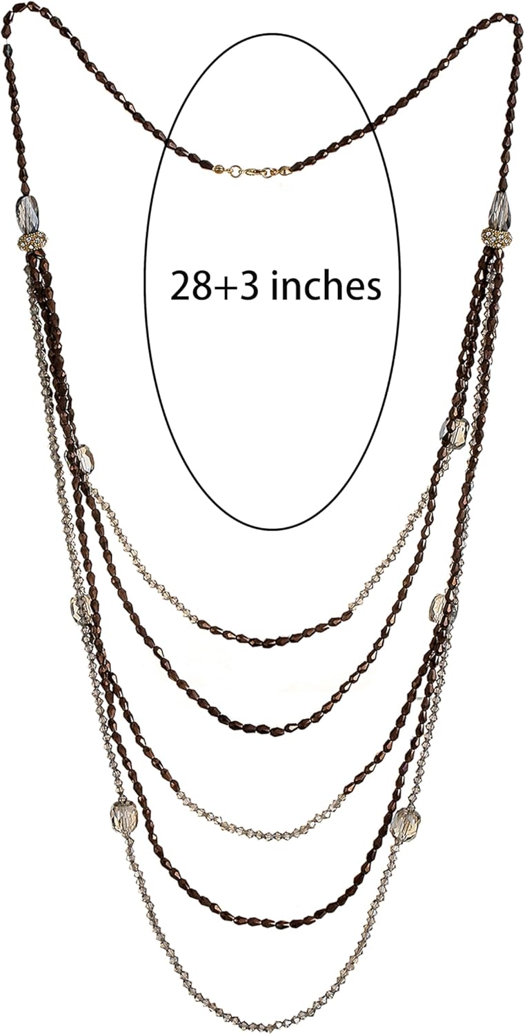 Elisheva Multi-Strand Long Statement Necklace,Layered Design,Waterfall Chains with Crystal Beads Charms Pendant - Image 6