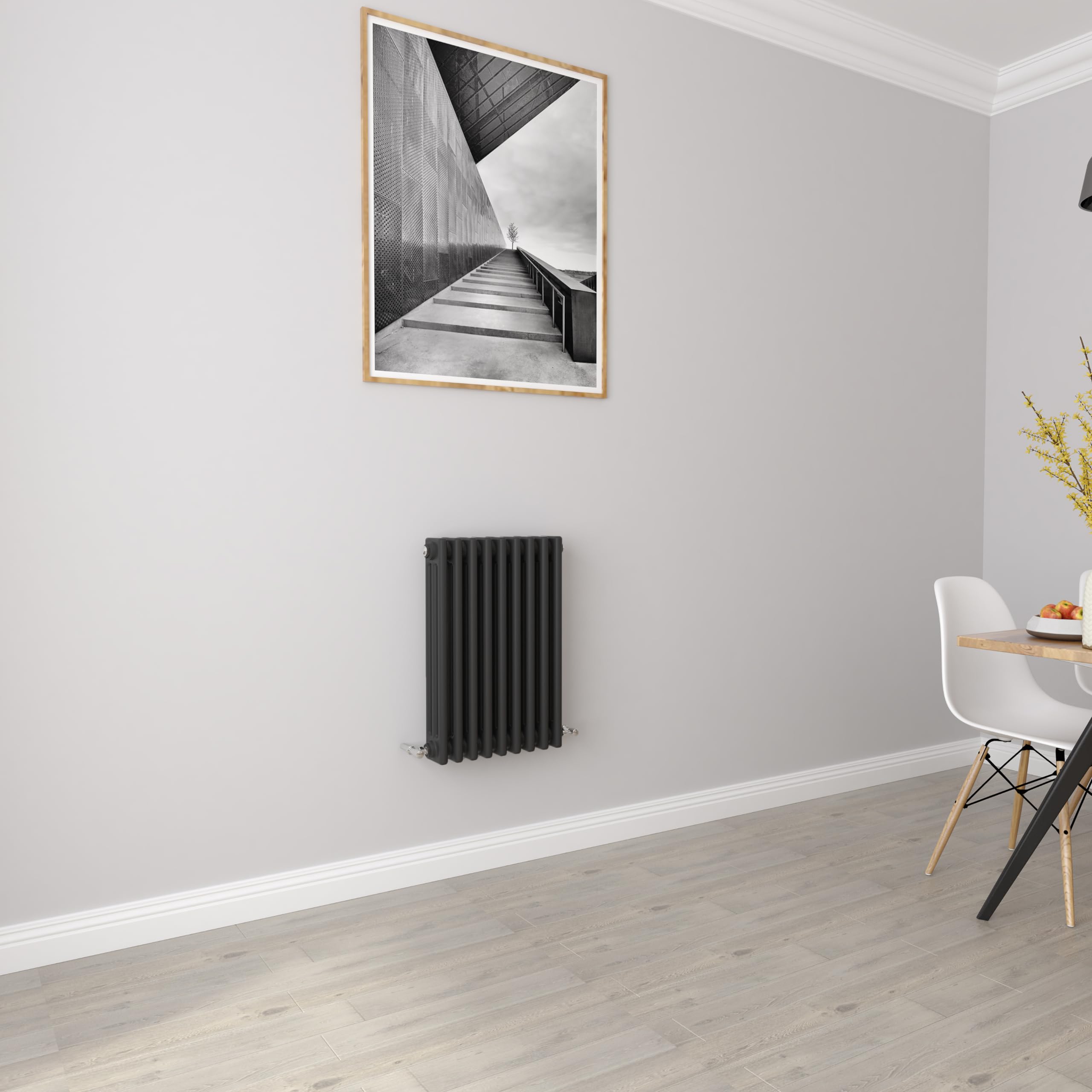 Biubiubath Black 600x425mm Cast Iron Horizontal Triple Column Traditional Central Heating Radiators