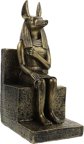 DOITOOL Estatua de Anubis de Chacal Egipcio Antiguo Egipto de Resina Anubis Sentado en el Trono Estatuilla Escultura de Acabado Antiguo para
