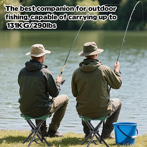 Miniatura 7 de Taburete de camping plegable portátil, silla de pesca de viaje, silla de campamento con marco cuádruple, peso máximo, 290 libras, silla de jardín