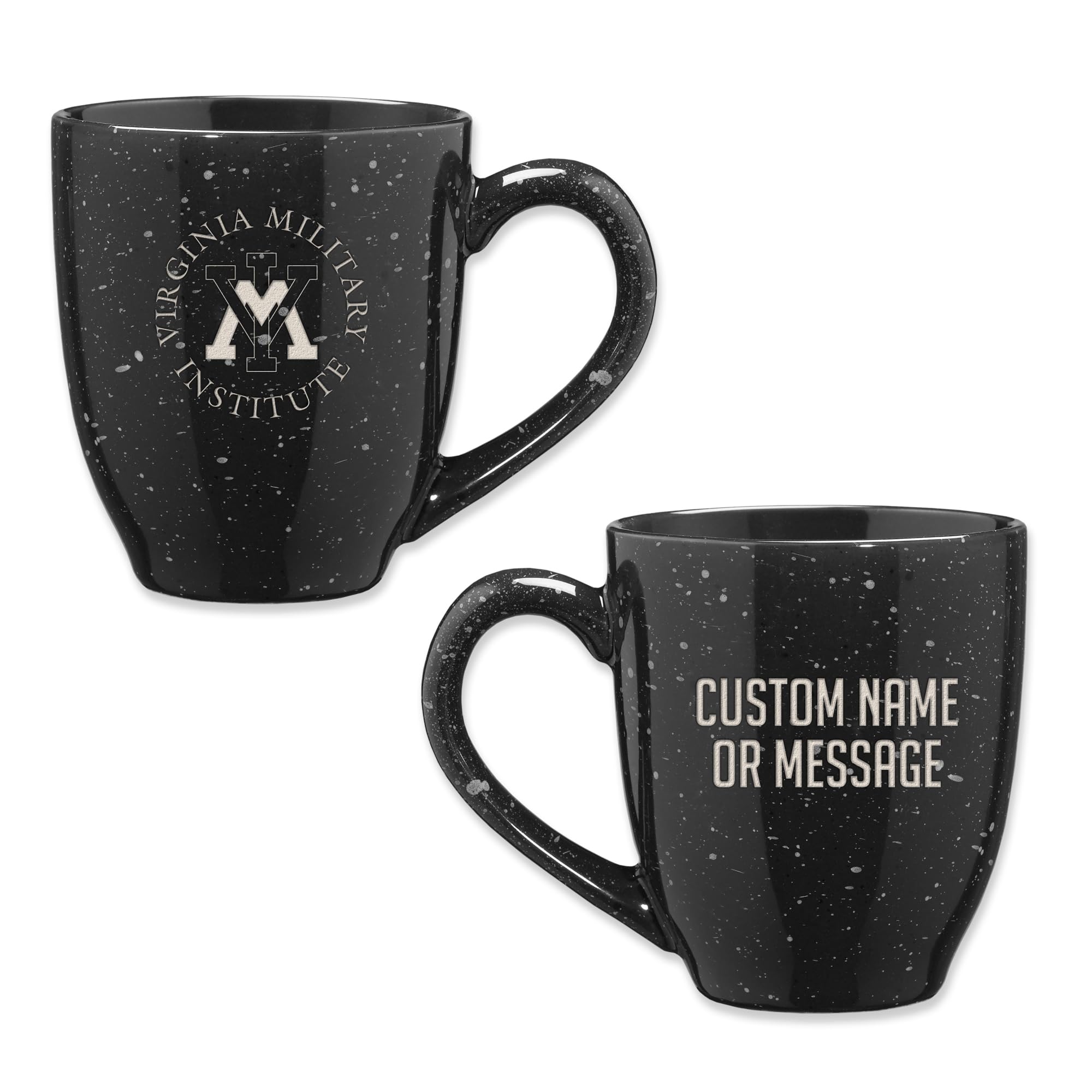 Rico Industries NCAA Virginia Military Institute Keydets Black Personalized 16 oz Team Color Laser Engraved Speckled Ceramic Coffee Mug