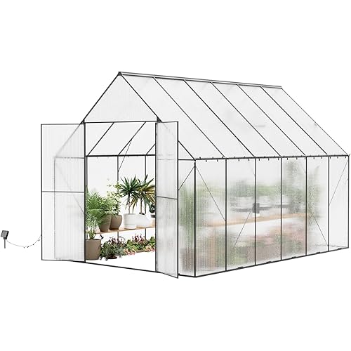 Greenhouse for Outdoors 8X12 FT,Heavy Duty Polycarbonate Greenhouses, Large Walk-in Greenhouse with Roof Vent, Aluminum Hot House for Garden