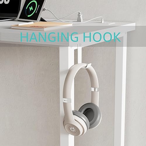 Miniatura 41 de Lufeiya Escritorio para computadora de 40 pulgadas con toma de corriente, mesa de estudio para adolescentes de 39 pulgadas, escritorio de trabajo en