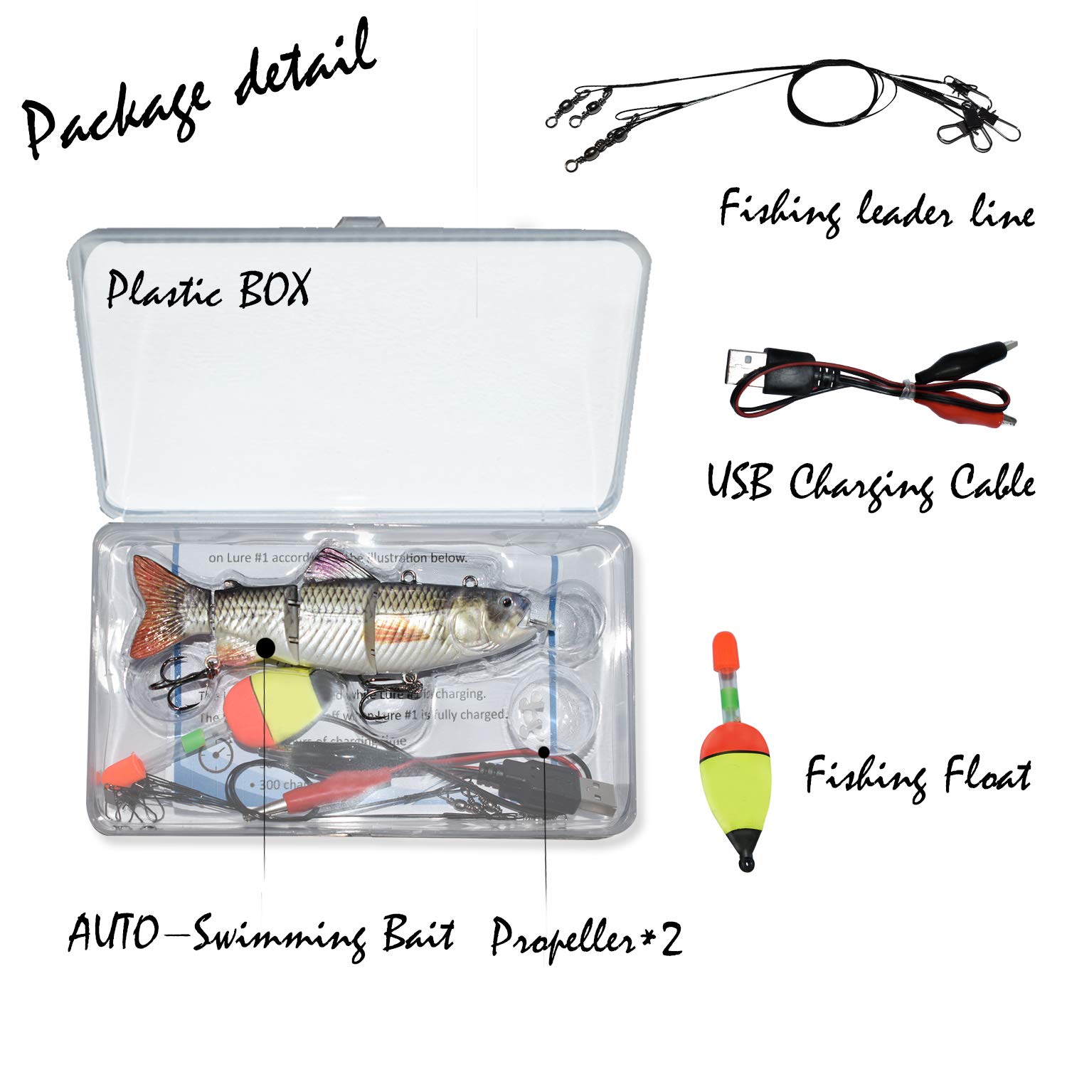 ODS Señuelo Robótico para la Pesca, Señuelo de Pesca Eléctrico Auto-Nadador de 5,12" Señuelo segmentado con Anzuelos Agua Dulce Agua Salada