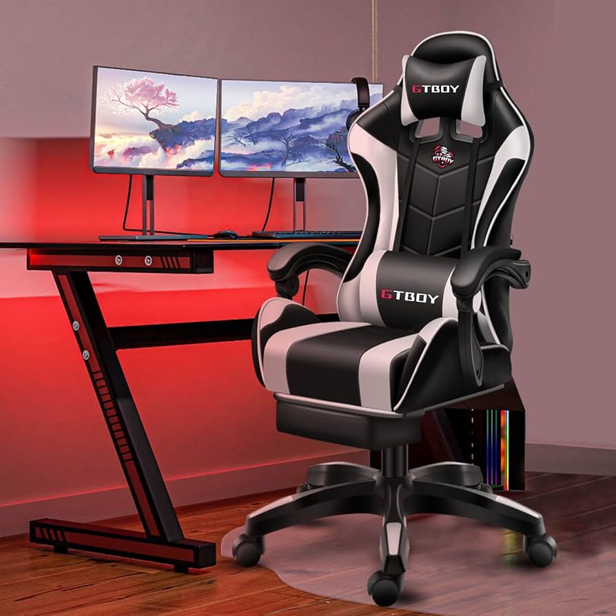 GTBoy ゲーミングチェア 椅子 デスクチェア  パソコンチェア 青と白 Amazon.co.jp: GTBoy ゲーミングチェア オットマン付き 座り心地