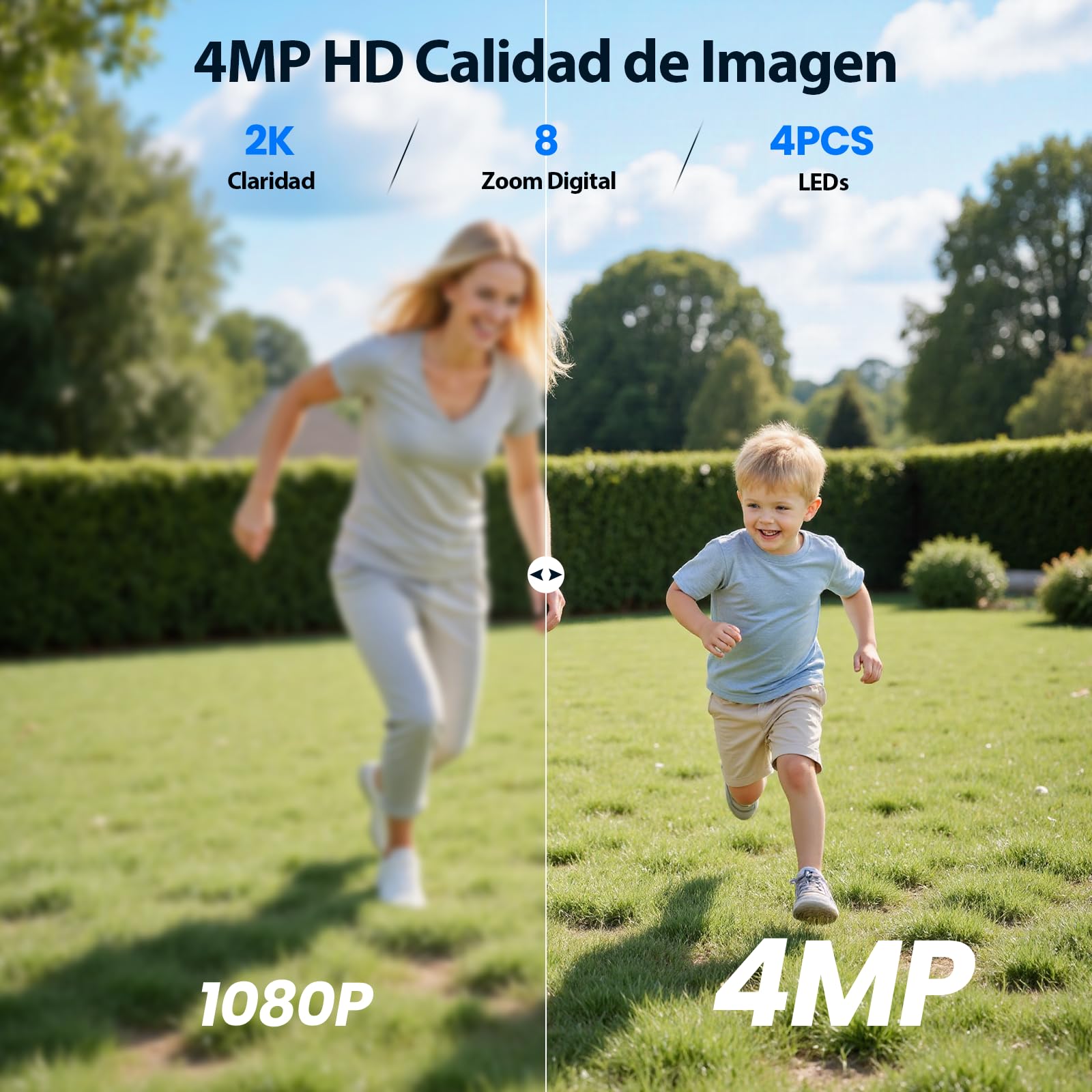 2K/4MP Kit de Camaras Vigilancia WiFi Exterior Solar - 2 Cámaras+Base | 360° PTZ | 2.4/5GHz WiFi | 64 GB Almacenamiento Local, Visión Nocturna, PIR Detección, 4LED, Sin Costo Mensual