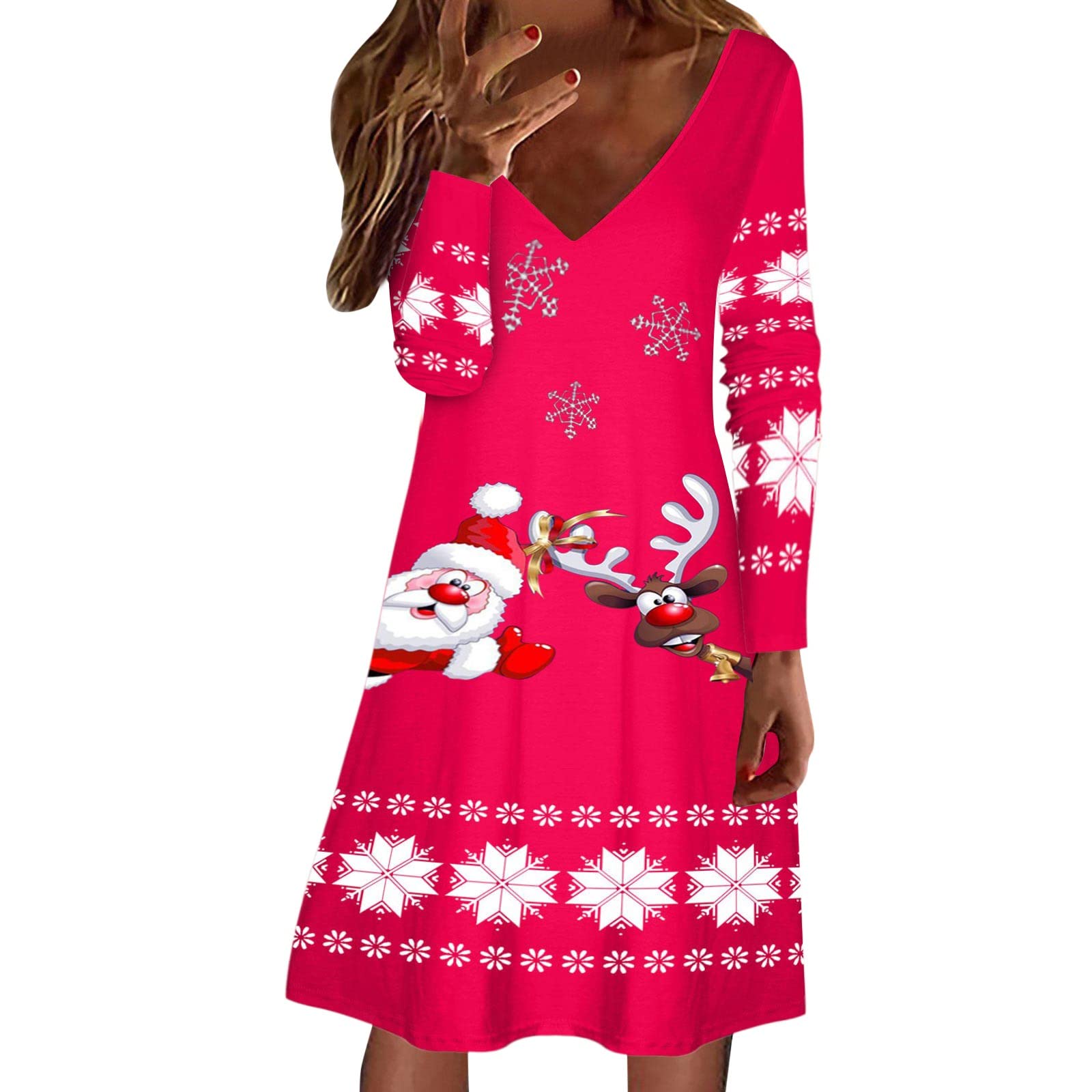 Robe Pull Femme Noël Imprimé Nain De Noël - Style Scandinave Décontracté, Col Rond, Tissu Doux, Idéale Pour Les Fêtes