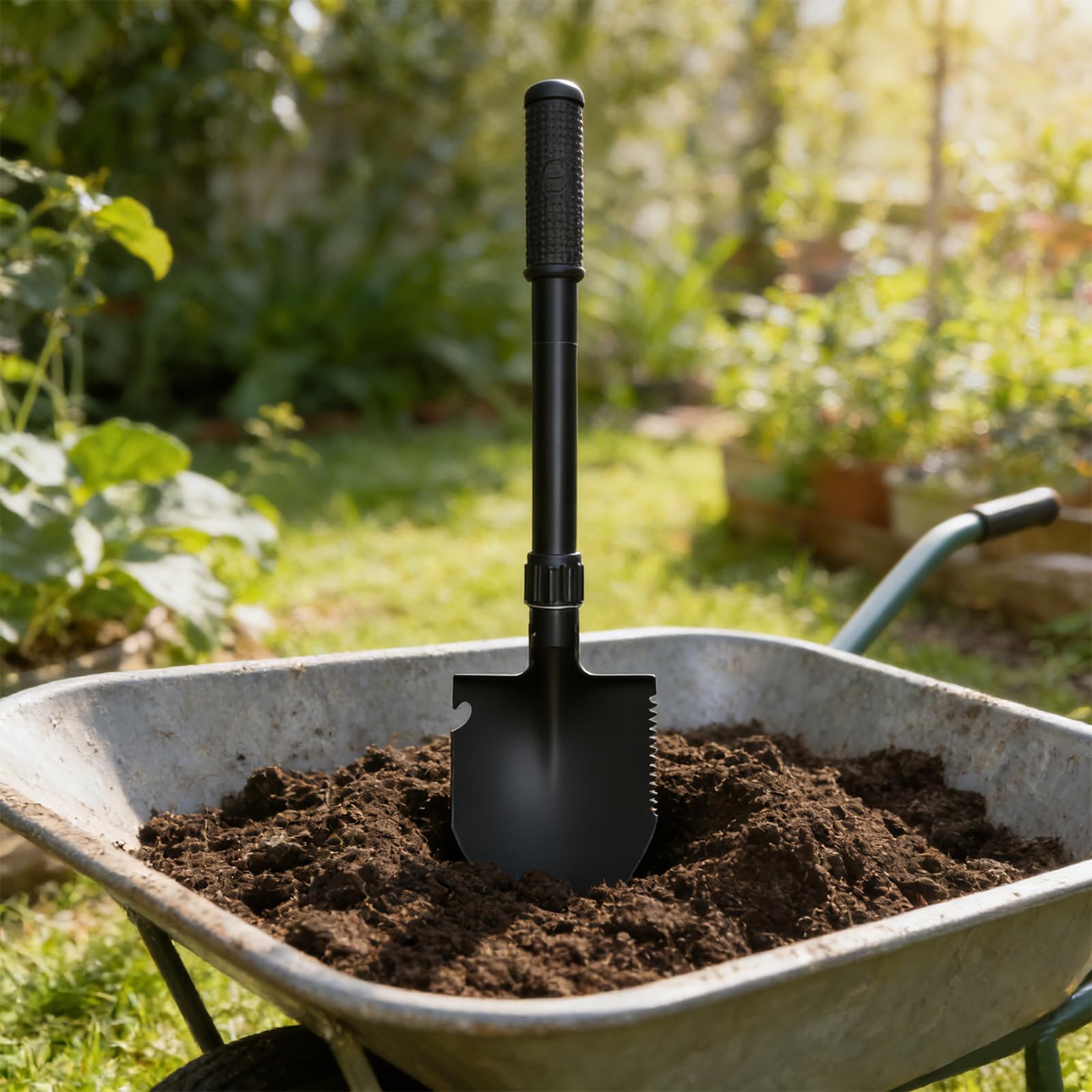 Finidel Klappspaten Tragbares Überleben mit Kompass Camping Werkzeug Kit Auto Rettung Hartstahl für Abenteuer Gartenarbeit Notfälle (Schwarz)