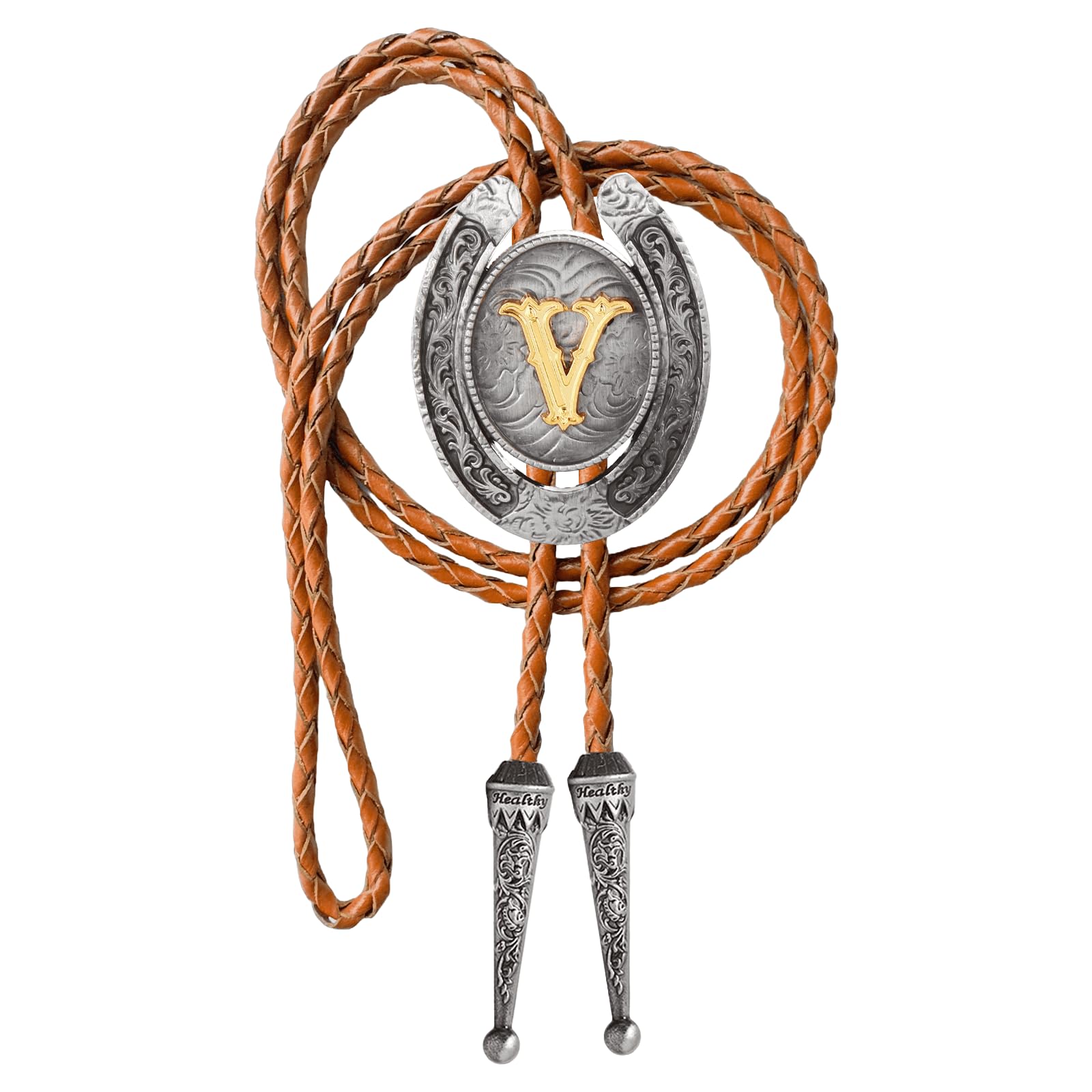 Western Cowboy Vintage Rodeo A-Z Initial Letter Bolo Tie for Men