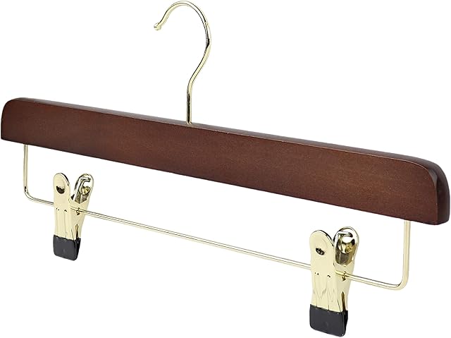 The Hanger Store 10 Dark 'Walnut' Wooden Trouser, Skirt Hangers With Clips, Coat Clothes Hangers