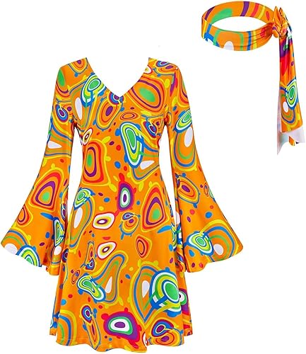 Miniatura 7 de Jutrisujo Traje de discoteca para mujer, disfraz hippie de los años 70, vestido de discoteca para mujer, ropa de cosplay de Halloween, talla grande