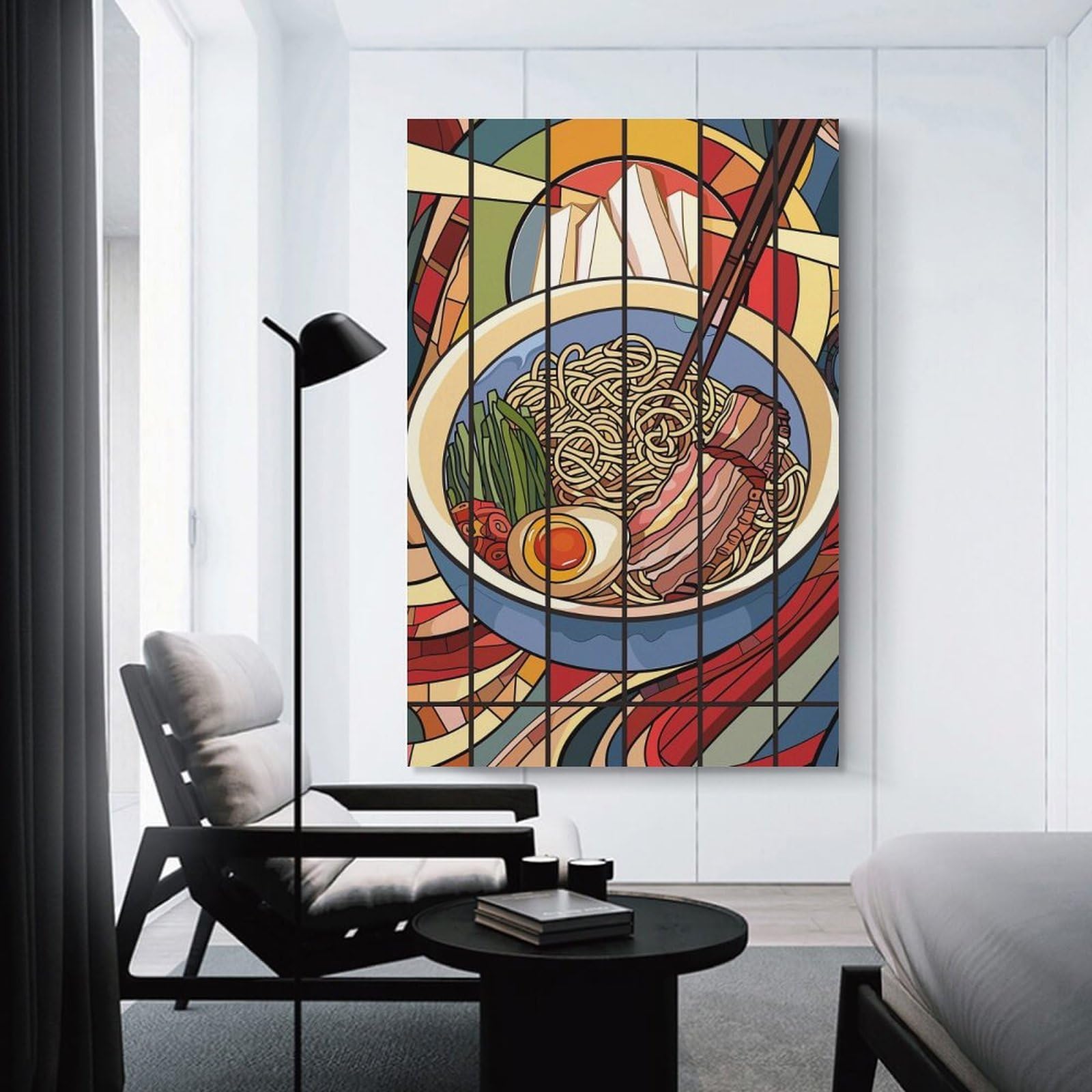 Junmoney Stained Glass Ramen Bowl Wall Picture Print 24x36inch(60x90cm), for Home Office, Desk Area Or Studio, Home Office Artwork with Decorative Appeal
